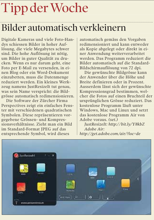 NZZ, Neue Zürcher Zeitung, article Tip der Woche, tip of the week