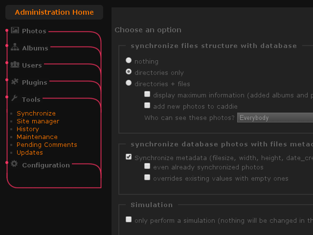 Screenshot Piwigo Synchronize structure