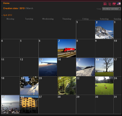 Example of calendar view in a photo gallery